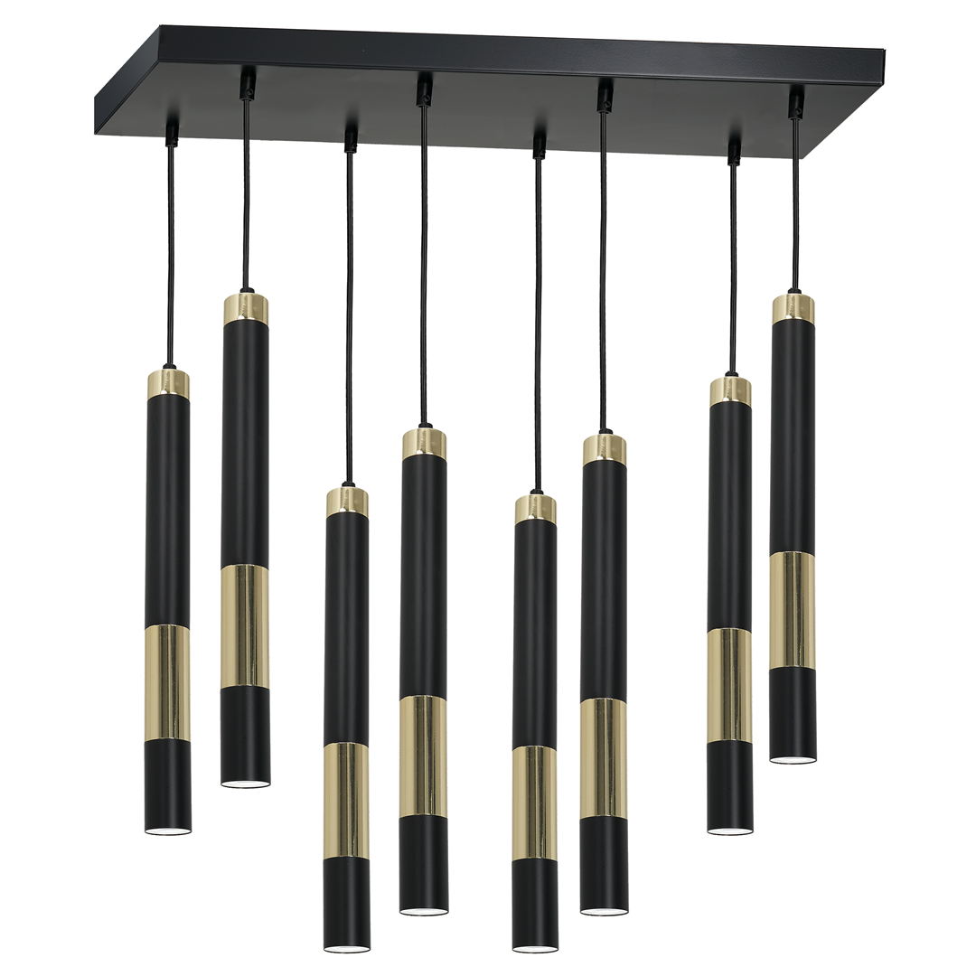 Lustra cu 8 pendule modern DALLAS negru, auriu, Corpuri de iluminat interior, moderne⭐ modele lustre interior pentru living, dormitor, bucatarie, baie.✅DeSiGn decorativ de lux!❤️Promotii lampi❗ ➽www.evalight.ro. Alege Corpuri de iluminat interior elegante in stil modern, suspendate sau aplicate de tavan si perete, ieftine de calitate deosebita la cel mai bun pret.
 a