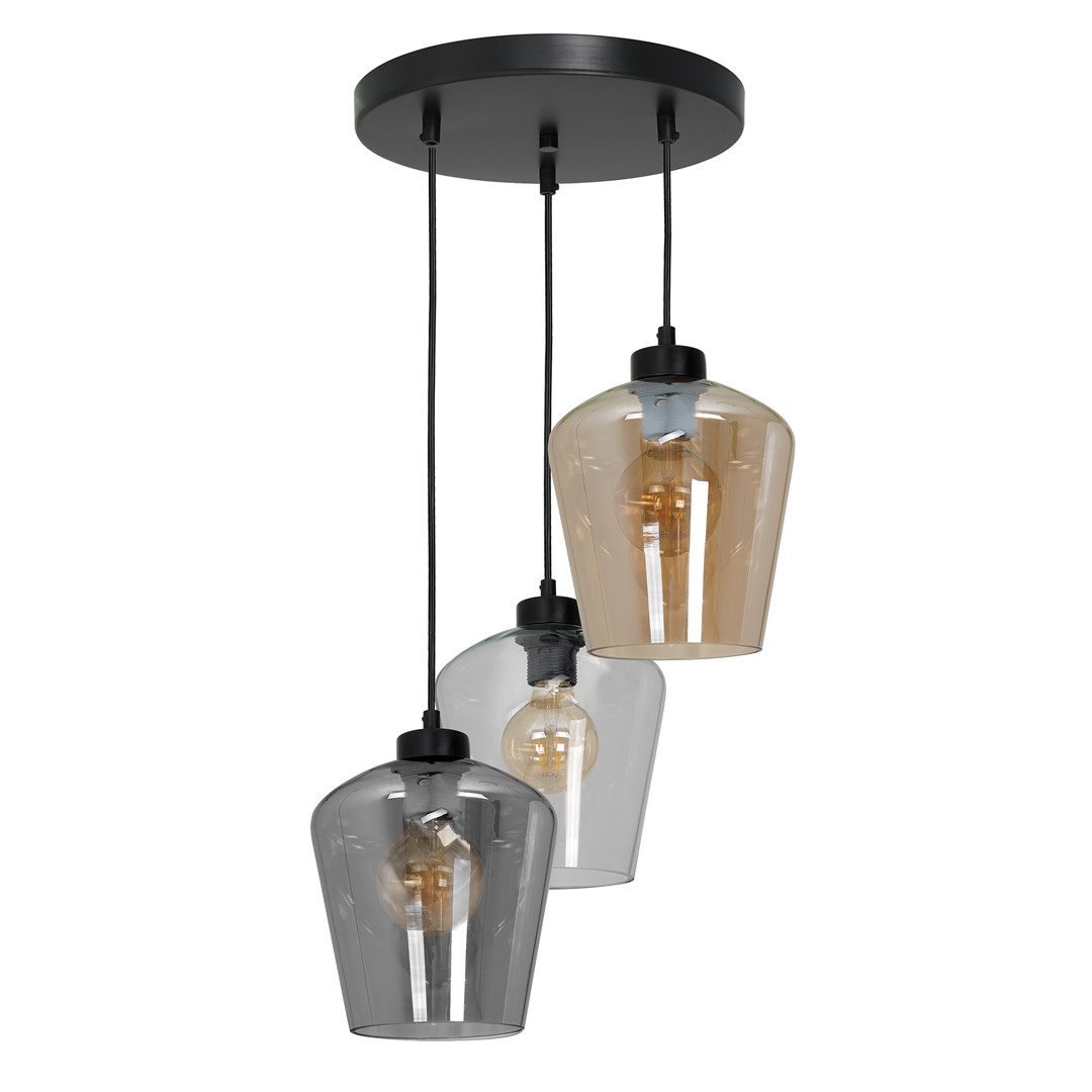 Lustra cu 3 pendule design modern SANTIAGO mix, Lustre tip Suspensii Corpuri de iluminat⭐ modele moderne pentru iluminat bucatarie, dormitor si living.✅DeSiGn decorativ unic!❤️Promotii lampi❗ ➽ www.evalight.ro. Oferte NOI la pendule (lungi) suspendate de tavan pt camere de interior (înalte), stil modern, elegante cu cristale, abajur din material textil, lemn, metal, sticla, calitate deosebita la cel mai bun pret. a