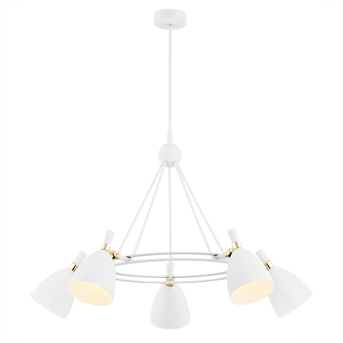 Lustra cu 5 spoturi design modern CHARLOTTE alb, Candelabre si Lustre moderne⭐ modele elegante de lux pentru dormitor living, bucatarie.✅DeSiGn decorativ unic!❤️Promotii lampi❗ ➽www.evalight.ro. Alege corpuri de iluminat suspendate pt interior stil modern, suspensii de tip pendule cu cristale, abajur material textil, lemn, metal, sticla, bec tip lumanare Edison sau LED, ieftine de calitate deosebita la cel mai bun pret.

 a