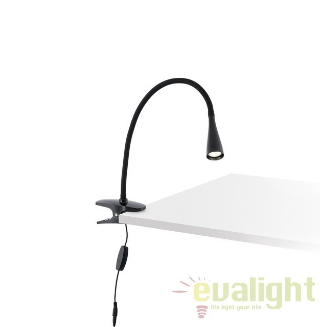 Lampa LED de birou neagra cu clip flexibila, LENA 52061 , Veioze / Lampi de Birou, LED⭐ modele vintage moderne sau clasice pentru iluminat birou copii si office.✅DeSiGn original de lux!❤️Promotii lampi birou❗ ➽www.evalight.ro. Alege corpuri de iluminat birou living pt citit cu reader LED, cu brat flexibil (articulat), cu clips (clema), calitate deosebita la cel mai bun pret. a