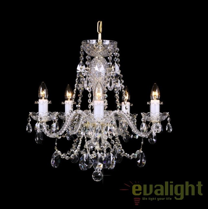 Lustra cu 5 brate, cristal Bohemia L11 009/05/1-A; lip., Candelabre si Lustre moderne elegante⭐ modele clasice de lux pentru living, bucatarie si dormitor.✅ DeSiGn actual Top 2020!❤️Promotii lampi❗ ➽ www.evalight.ro. Oferte corpuri de iluminat suspendate pt camere de interior (înalte), suspensii (lungi) de tip lustre si candelabre, pendule decorative stil modern, clasic, rustic, baroc, scandinav, retro sau vintage, aplicate pe perete sau de tavan, cu cristale, abajur din material textil, lemn, metal, sticla, bec Edison sau LED, ieftine de calitate deosebita la cel mai bun pret. a