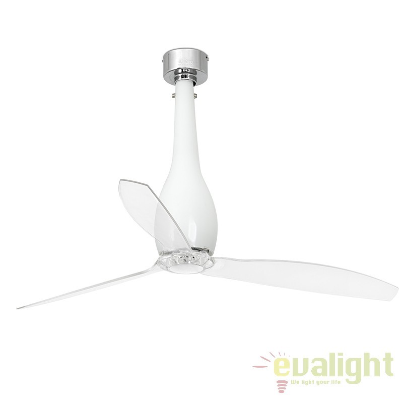 Ventilator cu telecomanda ETERFAN alb lucios/ transparent 32000 , Lustre cu ventilator, tavan⭐ ventilatoare moderne cu sisteme de iluminat LED si telecomanda.❤️Promotii lampi❗ ➽www.evalight.ro. Alege corpuri de iluminat cu ventilator profesionale, ieftine sau de lux, calitate premium la cel mai bun pret! a