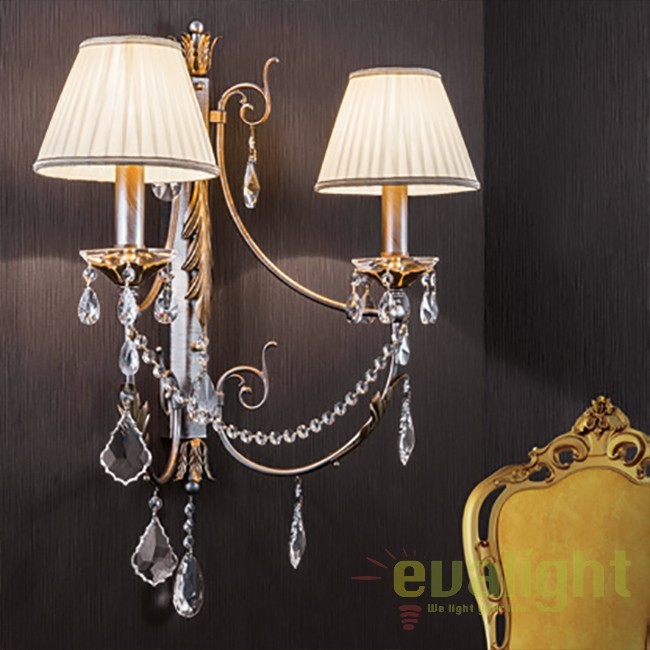 Aplica LUX super eleganta cu 2 brate Miramare WA 2-1301/2 silver-goldOR, Aplice de perete clasice⭐ modele elegante pentru dormitor, living, hol, bucatarie.✅DeSiGn decorativ de lux unic!❤️Promotii lampi❗ ➽ www.evalight.ro. Alege oferte la corpuri de iluminat interior stil clasic pt perete si tavan, decor cristal, bec LED sau vintage, ieftine de calitate deosebita la cel mai bun pret. a