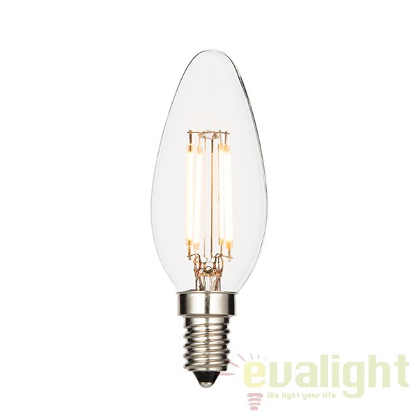 Bec E14 LED filament candle 4W 61539 EN, Becuri LED E14 - Bec soclu E14 - dulie bec E14⭐ modele becuri economice LED si clasice cu filament Edison style, decorative vintage.✅Clasa eficienta energetica❗ ➽ www.evalight.ro. Alege temperatura de culoare potrivita a becurilor functie de tipul de iluminare: cu lumina calda, rece, naturala sau neutra. 
Becuri cu soclu (dulie) de tip E14, surse de iluminat inteligente: cu senzor de miscare (telecomanda), (solare) cu consum redus de energie, surse incandescente cu dulie si soclu normale (ceramica, sticla, plastic, aluminiu), LED dimabile cu lumina calda (3000K), lumina rece alba (6500K) si lumina neutra (4000K), lumina naturala, flux luminos cu lumeni, bec LED echivalent 40W / 60W / 100W  tensinea curentului electric este de 12V fata de 220V (Volti) si durata mare de viata, becuri cu lumina puternica stralucitoare, colorate si multicolore, cu forma de lumanare, mari si rezistente la caldura si la apa, ce se aprinde instant la trecerea curentului electric, cu garantie cel mai bun pret❗ a