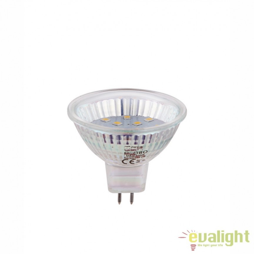 Bec LED GU5,3 MR16 LED 2W, 160Lm, 3000K 10122 GL, Becuri Spoturi LED - soclu MR16⭐ modele becuri economice si halogen.✅Clasa eficienta energetica❗ ➽ www.evalight.ro. Alege temperatura de culoare potrivita a becurilor functie de tipul de iluminare: cu lumina calda, rece, naturala sau neutra.
Becuri cu soclu (dulie) de tip MR16 / AR111 / GX53 / GU5.3 / GU4 cu LED dimabile cu lumina calda (3000K), lumina rece alba (6500K) si lumina neutra (4000K), lumina naturala, proiectoare si reflectoare cu spot-uri reglabile cu flux luminos directionabil, cu format GU5.3, lumeni bec LED ECO echivalent 35W / 50W / 100W / 120W / 150 (Watt) tensinea curentului electric este de 12V fata de 220V (Volti), durata mare de viata, becuri cu lumina puternica (luminozitate mare) ce consumă mai putina energie electrica, rezistente la caldura si la apa, cu garantie cel mai bun pret❗ a