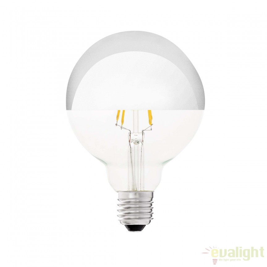 Bec LED decorativ G95 MIRROR E27 4W 2700K 17271 , Becuri LED E27 - Bec soclu E27 - dulie bec E27⭐ modele becuri economice LED si clasice cu filament Edison style, decorative vintage.✅Clasa eficienta energetica❗ ➽ www.evalight.ro. Alege temperatura de culoare potrivita a becurilor functie de tipul de iluminare: cu lumina calda, rece, naturala sau neutra. 
Becuri cu soclu (dulie) de tip E27, surse de iluminat inteligente: cu senzor de miscare (telecomanda), (solare) cu consum redus de energie, surse incandescente cu dulie si soclu normale (ceramica, sticla, plastic, aluminiu), LED dimabile cu lumina calda (3000K), lumina rece alba (6500K) si lumina neutra (4000K), lumina naturala, flux luminos cu lumeni, bec LED echivalent 40W / 60W / 100W  tensinea curentului electric este de 12V fata de 220V (Volti) si durata mare de viata, becuri cu lumina puternica stralucitoare, colorate si multicolore, cu forma de lumanare, glob mare sau mic, rezistente la caldura si la apa, ce se aprinde instant la trecerea curentului electric, cu garantie cel mai bun pret❗ a