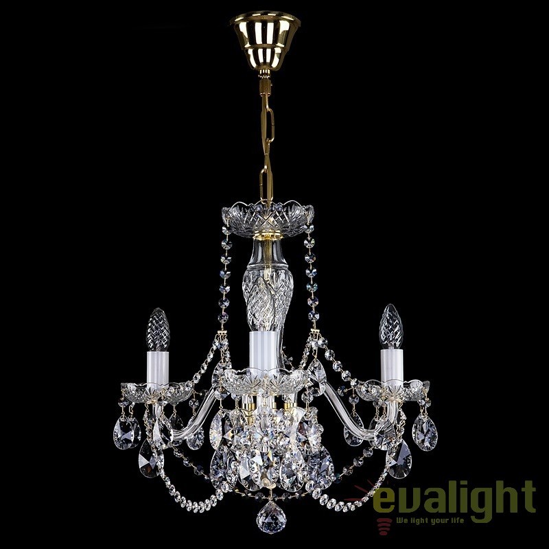 Candelabru elegant cu 3 brate Cristal Bohemia Exclusive ELSA III. CE, Lustre Cristal Bohemia⭐ modele deosebite de candelabre din cristal Bohemia autentic din Cehia.✅Design Baroc de lux Premium Top❗ ➽ www.evalight.ro. a