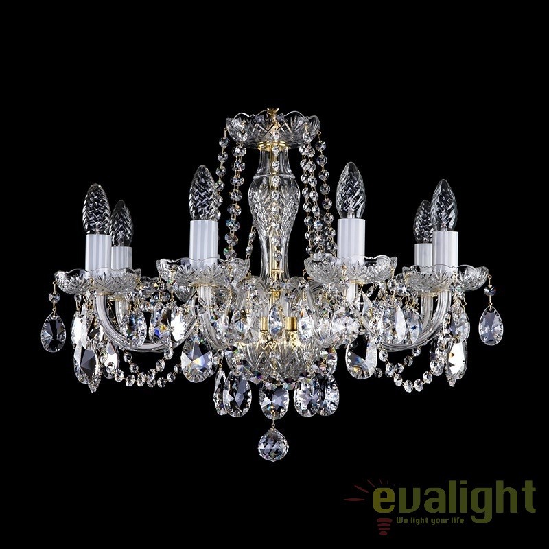 Candelabru elegant cu 8 brate Cristal Bohemia Exclusive ELSA VIII. CE, Lustre cristal si Corpuri de iluminat suspendate⭐ modele de lux elegante din cristal Stil Exclusive.✅Design Premium Top❗ ➽ www.evalight.ro.  a