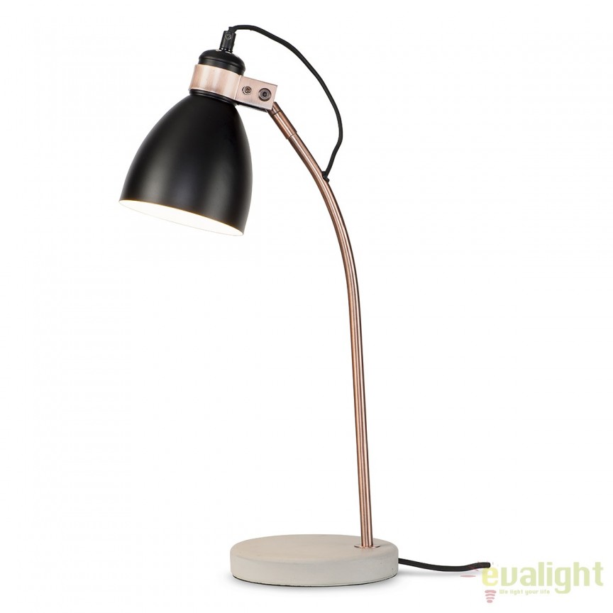 Lampa de masa eleganta cu baza din ciment Denver negru DENVER/T/B, Veioze / Lampi de Birou, LED⭐ modele vintage moderne sau clasice pentru iluminat birou copii si office.✅DeSiGn original de lux!❤️Promotii lampi birou❗ ➽www.evalight.ro. Alege corpuri de iluminat birou living pt citit cu reader LED, cu brat flexibil (articulat), cu clips (clema), calitate deosebita la cel mai bun pret. a