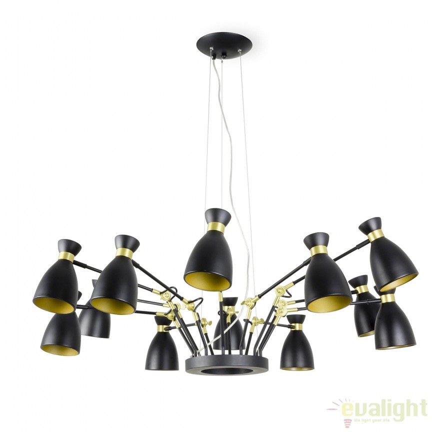 Lustra suspendata design Retro 20051 black and gold satin 12L , NOU❗ Lustre VINTAGE, RETRO, INDUSTRIA Style⭐cele mai iubite❤️ corpuri de iluminat decorative moderne.✅Design antichizat unic!❤️Promotii lampi❗ ➽ www.evalight.ro. Alege candelabre elegante de lux pentru camere interior (bucatarie, dormitor si living) decorate in stil vintage sau retro, modele de calitate deosebita la cel mai bun pret. a