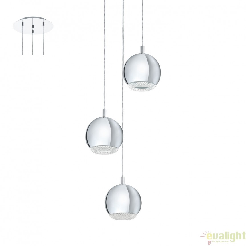 Lustra cu 3 pendule design elegant GU10-LED, diametru 29cm, CONESSA 95913 EL, Lustre LED, moderne⭐ modele pendule pentru iluminat dormitor, living, bucatarie.✅DeSiGn decorativ unic!❤️Promotii lampi LED❗ ➽ www.evalight.ro. Alege corpuri de iluminat cu LED suspendate pt interior, suspensii elegante de lux cu cristale (becuri cu leduri si module LED integrate cu lumina calda, naturala sau rece), ieftine de calitate deosebita la cel mai bun pret.  a