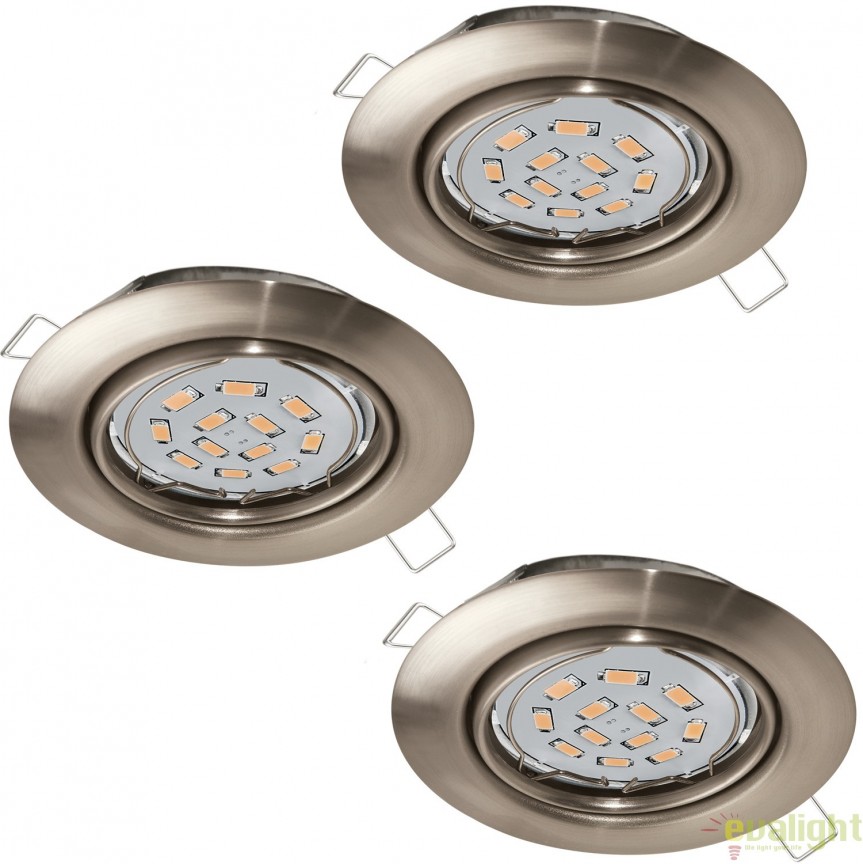 Set 3 spoturi incastrabile cu iluminat GU10-LED, nickel, diametru 8,7cm, PENETO 94408 EL, Spoturi incastrate tavan / perete, LED⭐ modele moderne pentru baie, living, dormitor, bucatarie, hol.✅Design decorativ unic!❤️Promotii lampi❗ ➽ www.evalight.ro. Alege corpuri de iluminat interior de tip spot-uri incastrabile cu LED, cu lumina calda, alba rece sau neutra, montare in tavanul fals rigips, mobila, pardoseala, beton, ieftine de calitate la cel mai bun pret. a