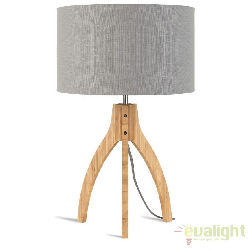 Lampa de masa cu trepied, realizata din materiale naturale, durabile si ecologice, Annapurna gri deschis, Candelabre si Lustre moderne elegante⭐ modele clasice de lux pentru living, bucatarie si dormitor.✅ DeSiGn actual Top 2020!❤️Promotii lampi❗ ➽ www.evalight.ro. Oferte corpuri de iluminat suspendate pt camere de interior (înalte), suspensii (lungi) de tip lustre si candelabre, pendule decorative stil modern, clasic, rustic, baroc, scandinav, retro sau vintage, aplicate pe perete sau de tavan, cu cristale, abajur din material textil, lemn, metal, sticla, bec Edison sau LED, ieftine de calitate deosebita la cel mai bun pret. a