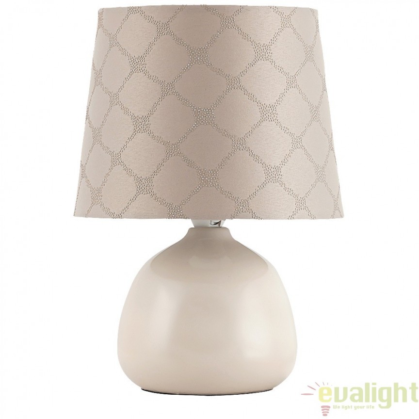 Veioza, lampa de masa, finisaj bej, diametru 18cm, Ellie 4380 RX, Candelabre si Lustre moderne elegante⭐ modele clasice de lux pentru living, bucatarie si dormitor.✅ DeSiGn actual Top 2020!❤️Promotii lampi❗ ➽ www.evalight.ro. Oferte corpuri de iluminat suspendate pt camere de interior (înalte), suspensii (lungi) de tip lustre si candelabre, pendule decorative stil modern, clasic, rustic, baroc, scandinav, retro sau vintage, aplicate pe perete sau de tavan, cu cristale, abajur din material textil, lemn, metal, sticla, bec Edison sau LED, ieftine de calitate deosebita la cel mai bun pret. a