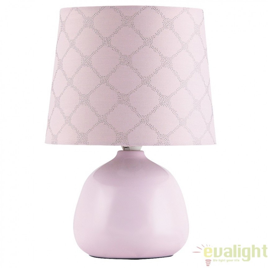 Veioza, lampa de masa, finisaj roz, diametru 18cm, Ellie 4384 RX, Candelabre si Lustre moderne elegante⭐ modele clasice de lux pentru living, bucatarie si dormitor.✅ DeSiGn actual Top 2020!❤️Promotii lampi❗ ➽ www.evalight.ro. Oferte corpuri de iluminat suspendate pt camere de interior (înalte), suspensii (lungi) de tip lustre si candelabre, pendule decorative stil modern, clasic, rustic, baroc, scandinav, retro sau vintage, aplicate pe perete sau de tavan, cu cristale, abajur din material textil, lemn, metal, sticla, bec Edison sau LED, ieftine de calitate deosebita la cel mai bun pret. a