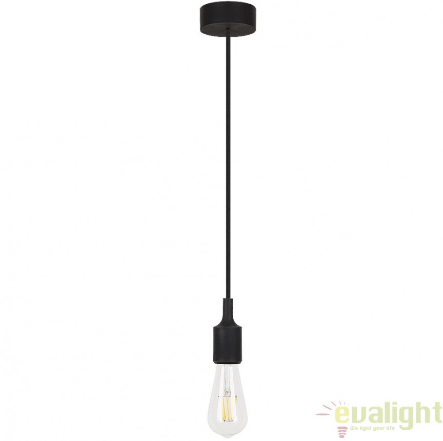 Lustra, Pendul design Industrial Style, finisaj negru, diametru 8cm, Roxy 1412 RX, Lustre moderne, LED⭐ modele elegante ieftine si de lux pentru living dormitor, bucatarie si sufragerie.✅DeSiGn decorativ unic!❤️Promotii lampi❗ Magazin online➽ www.evalight.ro. Oferte NOI la corpuri de iluminat pt interior suspendate de tip suspensii, aplicate de tavan sau perete, stil modern retro sau vintage, lustre cu cristale, abajur material textil, lemn, metal, sticla, becuri Edison sau LED, calitate deosebita la cel mai bun pret. a