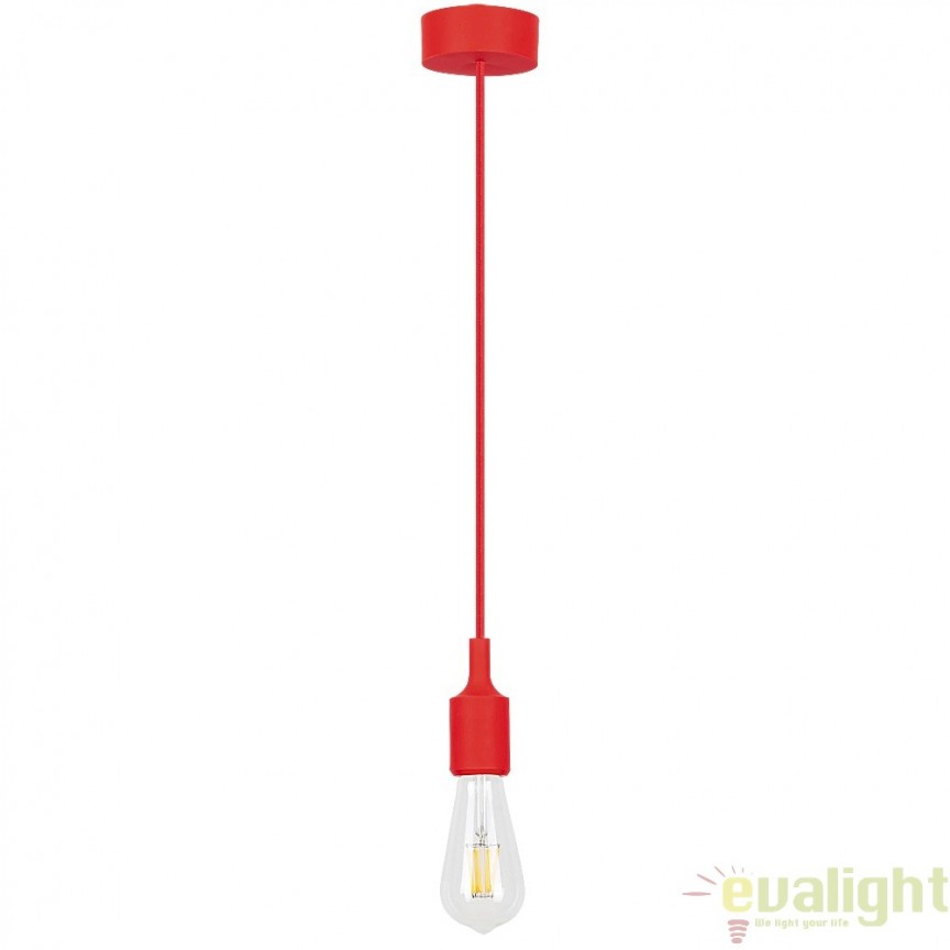 Lustra, Pendul design Industrial Style, finisaj rosu, diametru 8cm, Roxy 1414 RX, Corpuri de iluminat Vintage, Industria Style⭐ lustre retro elegante pentru bucatarie, dormitor living.✅Lampi Design decorativ modern!❤️Promotii❗ ➽ www.evalight.ro. Oferte la corpuri de iluminat suspendate de tip suspensii pentru camere interior, decorate in stil antichizat retro sau vintage, abajur material textil, lemn, metal, sticla, bec tip lumanare Edison sau LED, ieftine si de lux, calitate deosebita la cel mai bun pret. a