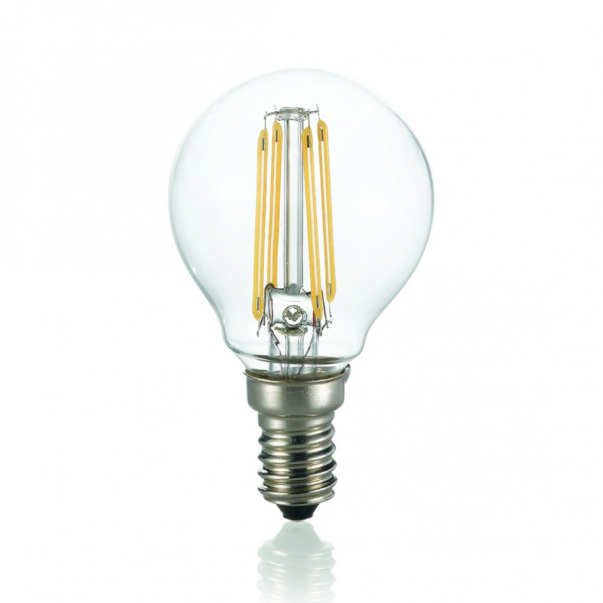 Bec LED E14 4W SFERA TRASPARENTE 4000K 153926, Becuri LED E14 - Bec soclu E14 - dulie bec E14⭐ modele becuri economice LED si clasice cu filament Edison style, decorative vintage.✅Clasa eficienta energetica❗ ➽ www.evalight.ro. Alege temperatura de culoare potrivita a becurilor functie de tipul de iluminare: cu lumina calda, rece, naturala sau neutra. 
Becuri cu soclu (dulie) de tip E14, surse de iluminat inteligente: cu senzor de miscare (telecomanda), (solare) cu consum redus de energie, surse incandescente cu dulie si soclu normale (ceramica, sticla, plastic, aluminiu), LED dimabile cu lumina calda (3000K), lumina rece alba (6500K) si lumina neutra (4000K), lumina naturala, flux luminos cu lumeni, bec LED echivalent 40W / 60W / 100W  tensinea curentului electric este de 12V fata de 220V (Volti) si durata mare de viata, becuri cu lumina puternica stralucitoare, colorate si multicolore, cu forma de lumanare, mari si rezistente la caldura si la apa, ce se aprinde instant la trecerea curentului electric, cu garantie cel mai bun pret❗ a