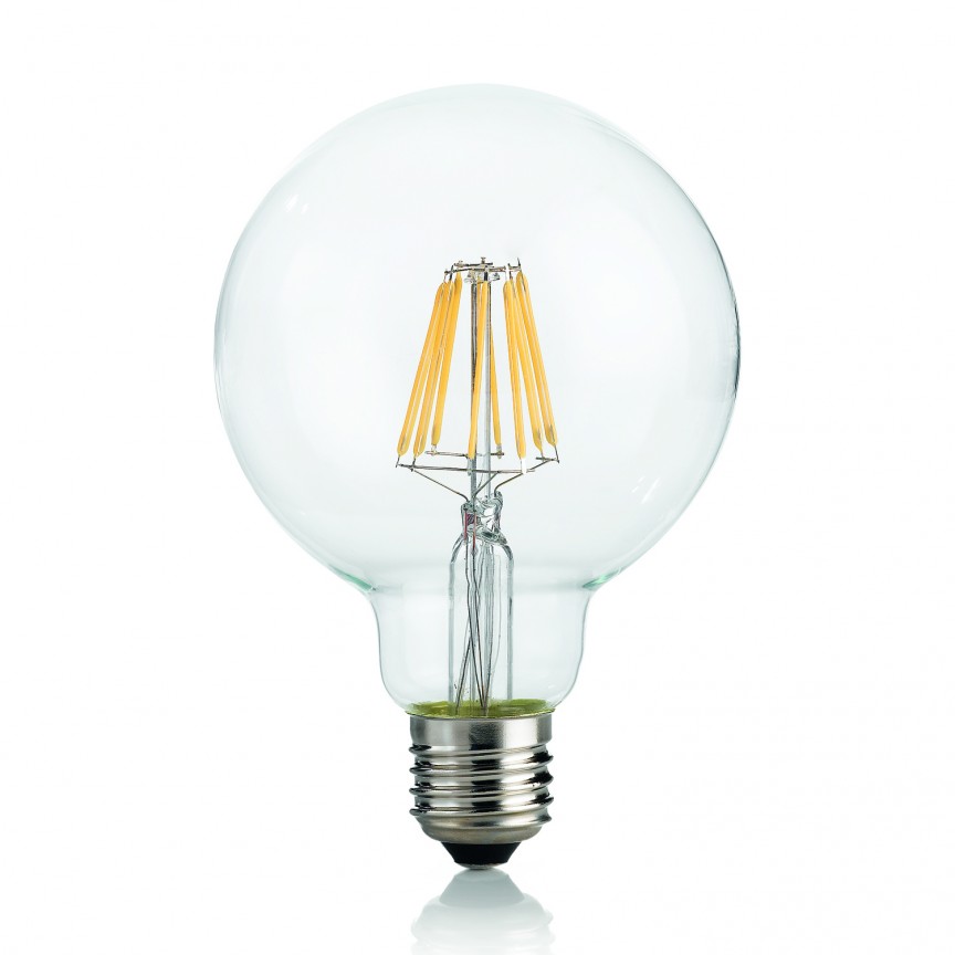 Bec LED E27 8W GLOBO D95 TRASPARENTE 4000K 153971, Becuri LED E27 - Bec soclu E27 - dulie bec E27⭐ modele becuri economice LED si clasice cu filament Edison style, decorative vintage.✅Clasa eficienta energetica❗ ➽ www.evalight.ro. Alege temperatura de culoare potrivita a becurilor functie de tipul de iluminare: cu lumina calda, rece, naturala sau neutra. 
Becuri cu soclu (dulie) de tip E27, surse de iluminat inteligente: cu senzor de miscare (telecomanda), (solare) cu consum redus de energie, surse incandescente cu dulie si soclu normale (ceramica, sticla, plastic, aluminiu), LED dimabile cu lumina calda (3000K), lumina rece alba (6500K) si lumina neutra (4000K), lumina naturala, flux luminos cu lumeni, bec LED echivalent 40W / 60W / 100W  tensinea curentului electric este de 12V fata de 220V (Volti) si durata mare de viata, becuri cu lumina puternica stralucitoare, colorate si multicolore, cu forma de lumanare, glob mare sau mic, rezistente la caldura si la apa, ce se aprinde instant la trecerea curentului electric, cu garantie cel mai bun pret❗ a