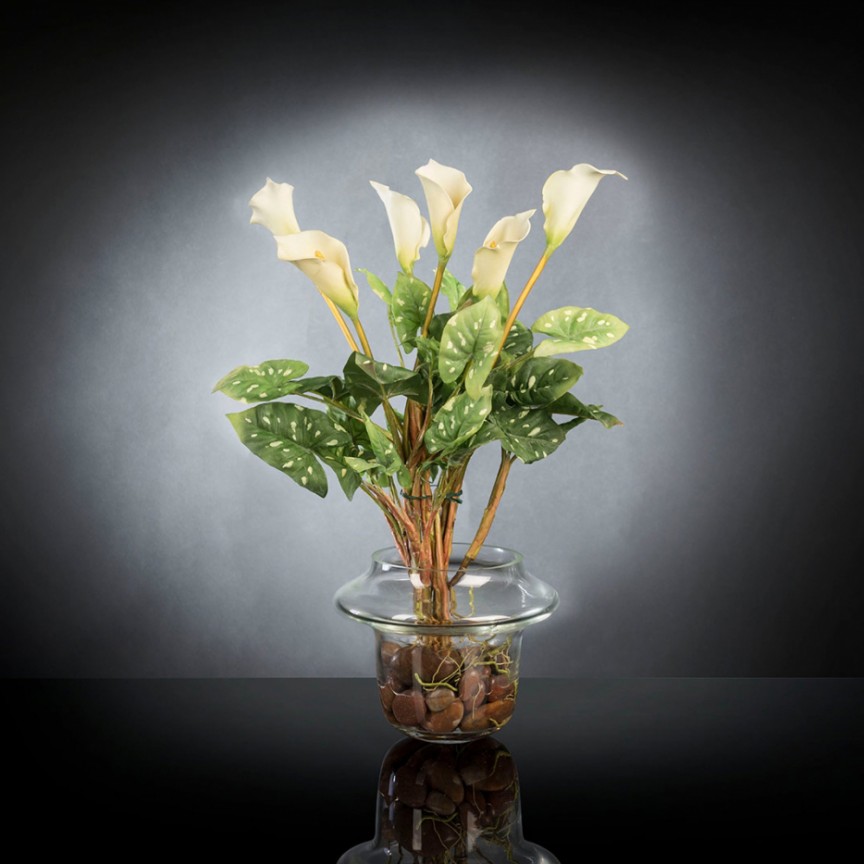 Aranjament floral design LUX ALFEO CALLA TRIS alb, Aranjamente florale de lux, plante decorative & flori artificiale in ghiveci⭐ modele design modern ornamental natural pentru decor casa❗ ➽ www.evalight.ro. a