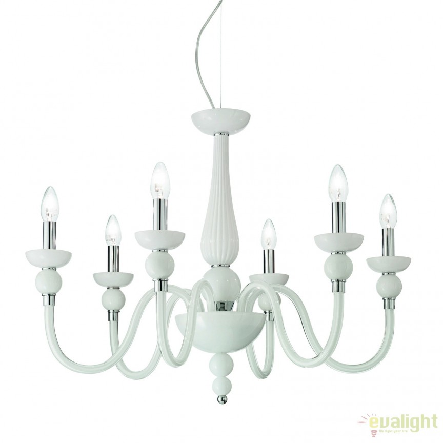 Candelabru cu 6 brate elegant design LUX DOGE SP6 BIANCO 113678, Corpuri de iluminat clasice⭐ modele lustre interior pentru living, dormitor, bucatarie, baie, hol.✅DeSiGn decorativ unic!❤️Promotii lampi❗ ➽www.evalight.ro. Alege Corpuri de iluminat interior elegante in stil clasic, suspendate sau aplicate de tavan si perete, decorate traditional, industrial, retro sau vintage, pt casa, ieftine si de lux, calitate deosebita la cel mai bun pret. 
 a