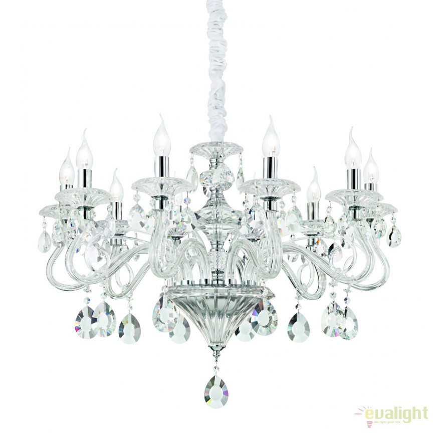 Candelabru elegant cu cristal venetian NEGRESCO SP10 TRASPARENTE 141060, Corpuri de iluminat clasice⭐ modele lustre interior pentru living, dormitor, bucatarie, baie, hol.✅DeSiGn decorativ unic!❤️Promotii lampi❗ ➽www.evalight.ro. Alege Corpuri de iluminat interior elegante in stil clasic, suspendate sau aplicate de tavan si perete, decorate traditional, industrial, retro sau vintage, pt casa, ieftine si de lux, calitate deosebita la cel mai bun pret. 
 a