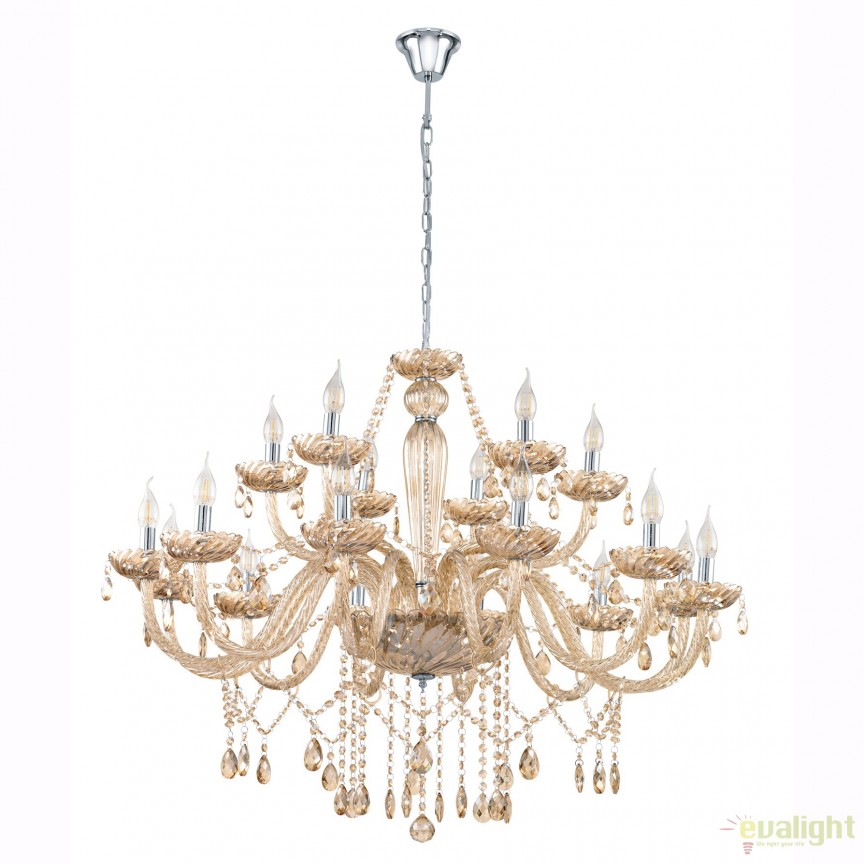 Candelabru elegant cu 18 brate BASILANO coniac 39095 EL, Corpuri de iluminat clasice⭐ modele lustre interior pentru living, dormitor, bucatarie, baie, hol.✅DeSiGn decorativ unic!❤️Promotii lampi❗ ➽www.evalight.ro. Alege Corpuri de iluminat interior elegante in stil clasic, suspendate sau aplicate de tavan si perete, decorate traditional, industrial, retro sau vintage, pt casa, ieftine si de lux, calitate deosebita la cel mai bun pret. 
 a