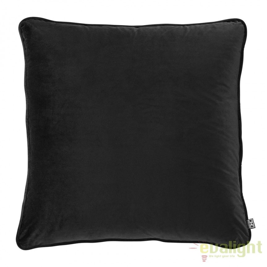 Perna decorativa din catifea neagra Roche, 60x60cm 112032 HZ, Perne decorative / Fete de perna moderne pentru decor canapea living si pat dormitor⭐ modele de lux deosebite✅ pufoase de catifea, blana, vintage, ideale pt camera de zi si o sufragerie eleganta❗ ➽ www.evalight.ro.  a