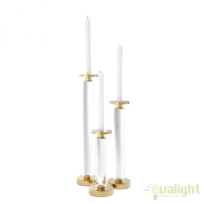 Set de 3 sfesnice design elegant din sticla Chapman auriu 112094 HZ, Obiecte decorative de lux⭐ accesorii moderne Vintage & Retro, decoratiuni interioare pentru casa, living, dormitor, bucatarie❗ www.evalight.ro.  a