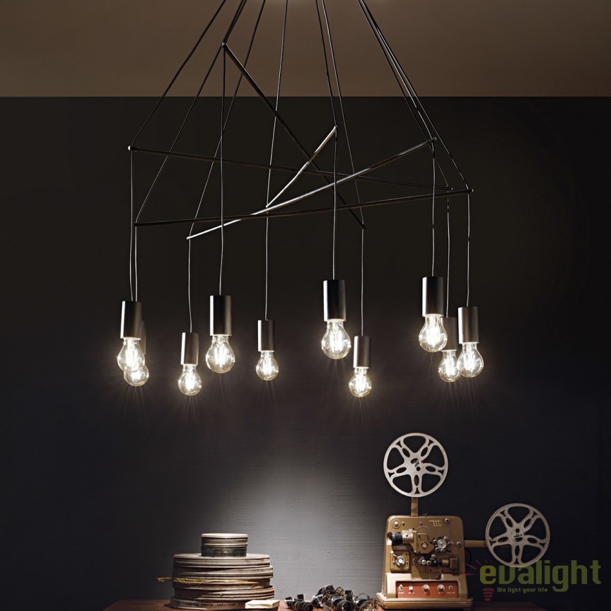 Lustra stil industrial cu 10 pendule reglabile POP SP10 neagra 158860, NOU❗ Lustre VINTAGE, RETRO, INDUSTRIA Style⭐cele mai iubite❤️ corpuri de iluminat decorative moderne.✅Design antichizat unic!❤️Promotii lampi❗ ➽ www.evalight.ro. Alege candelabre elegante de lux pentru camere interior (bucatarie, dormitor si living) decorate in stil vintage sau retro, modele de calitate deosebita la cel mai bun pret. a