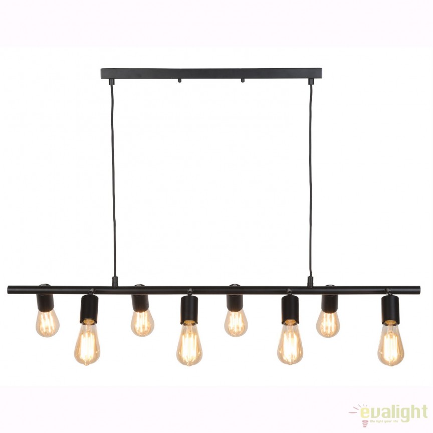 Lustra moderna cu 8 surse de lumina directionabile MIAMI, negru MIAMI/H8/B, Lustre rustice, lemn⭐ modele de candelabre pentru iluminat interior.✅Design decorativ în stil rustic!❤️Promotii lampi❗ ➽www.evalight.ro. Alege corpuri de iluminat rustice de tip lustra din lemn sau fier forjat, lustre suspendate si pendule pt baie, bucatarie, living, dormitor, foisoare si terase casa, ieftine si de lux, calitate la cel mai bun pret. a