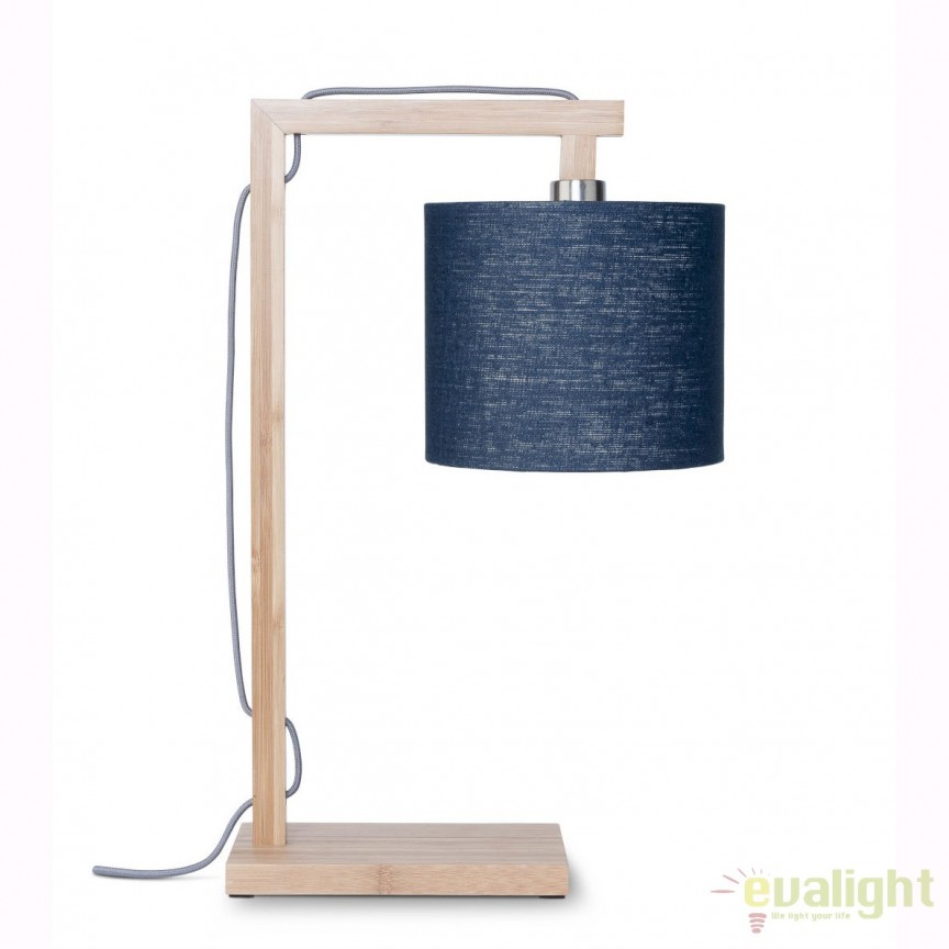 Lampa de masa moderna cu baza din lemn de bambus, HIMALAYA, albastru HIMALAYA/T/1815/B, Candelabre si Lustre moderne elegante⭐ modele clasice de lux pentru living, bucatarie si dormitor.✅ DeSiGn actual Top 2020!❤️Promotii lampi❗ ➽ www.evalight.ro. Oferte corpuri de iluminat suspendate pt camere de interior (înalte), suspensii (lungi) de tip lustre si candelabre, pendule decorative stil modern, clasic, rustic, baroc, scandinav, retro sau vintage, aplicate pe perete sau de tavan, cu cristale, abajur din material textil, lemn, metal, sticla, bec Edison sau LED, ieftine de calitate deosebita la cel mai bun pret. a