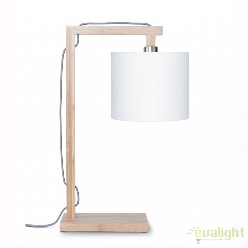 Lampa de masa moderna cu baza din lemn de bambus, HIMALAYA,  alb HIMALAYA/T/1815/W, Candelabre si Lustre moderne elegante⭐ modele clasice de lux pentru living, bucatarie si dormitor.✅ DeSiGn actual Top 2020!❤️Promotii lampi❗ ➽ www.evalight.ro. Oferte corpuri de iluminat suspendate pt camere de interior (înalte), suspensii (lungi) de tip lustre si candelabre, pendule decorative stil modern, clasic, rustic, baroc, scandinav, retro sau vintage, aplicate pe perete sau de tavan, cu cristale, abajur din material textil, lemn, metal, sticla, bec Edison sau LED, ieftine de calitate deosebita la cel mai bun pret. a