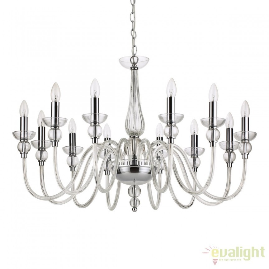 Candelabru elegant cu 12 brate DOGE SP12 TRASPARENTE 168906, Candelabre si Lustre moderne elegante⭐ modele clasice de lux pentru living, bucatarie si dormitor.✅ DeSiGn actual Top 2020!❤️Promotii lampi❗ ➽ www.evalight.ro. Oferte corpuri de iluminat suspendate pt camere de interior (înalte), suspensii (lungi) de tip lustre si candelabre, pendule decorative stil modern, clasic, rustic, baroc, scandinav, retro sau vintage, aplicate pe perete sau de tavan, cu cristale, abajur din material textil, lemn, metal, sticla, bec Edison sau LED, ieftine de calitate deosebita la cel mai bun pret. a