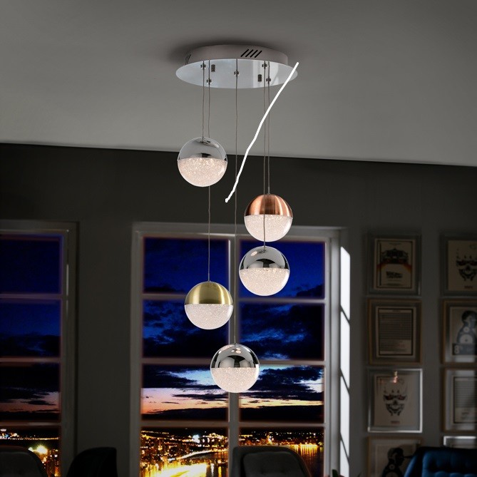 Lustra LED cu 5 pendule design modern Sphere SV-793534, Promotii lustre, reduceri⭐ corpuri de iluminat, mobila si decoratiuni de interior si exterior.⭕Oferte Pret redus online ➽ www.evalight.ro❗ a
