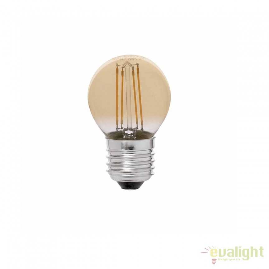 BEC LED E27 dimabil cu filament 4W G45 2200K lumina calda 17493 , Becuri, LED⭐ modele becuri economice si puternice cu halogen, decorative vintage si clasice cu filament Edison style.✅Clasa eficienta energetica!❤️Promotii bec-uri❗ ➽ www.evalight.ro. Alege temperatura de culoare potrivita a becurilor functie de tipul de iluminat interior sau exterior: cu lumina calda, rece, naturala sau neutra. a