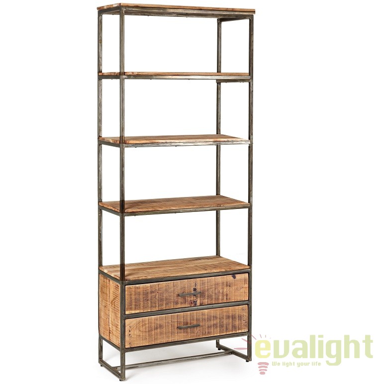 Biblioteca design vintage ELMER 2 sertare negru/ natur 0746309 BZ, Vitrine / Rafturi, moderne⭐ modele decorative de lux din lemn, metalice sau sticla pentru living.❤️Promotii mobila perete❗ ➽ www.evalight.ro. a