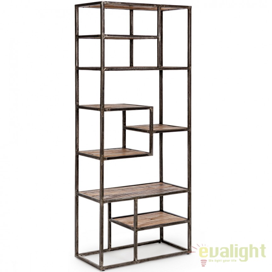 Biblioteca design vintage ELMER negru/ natur 0746317 BZ, Vitrine / Rafturi, moderne⭐ modele decorative de lux din lemn, metalice sau sticla pentru living.❤️Promotii mobila perete❗ ➽ www.evalight.ro. a