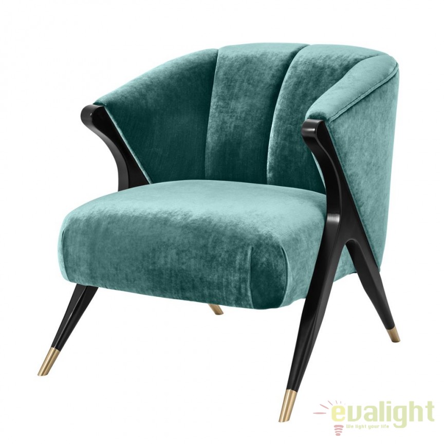 Scaun design elegant LUX Pavone verde 112018 HZ, Fotolii extensibile / fixe moderne⭐ modele elegante tapitate cu stofa pentru living si dormitor.❤️Promotii fotolii sufragerie❗ ➽ www.evalight.ro.  Alege scaun tip fotoliu pat extensibil tapitat cu piele naturala (ecologica), material textil, catifea, cu spatar inalt, picioare si brate din lemn, metalice, mici si mari pt set masute de cafea, clasice in stil baroc, scandinave, vintage retro, pt camera de zi, copii, dining, ieftine si de calitate deosebita la cel mai bun pret. a