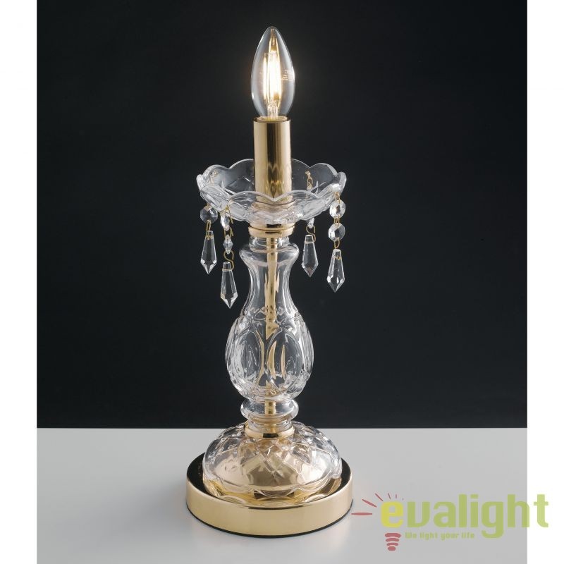 Veioza design clasic MONALISA, transparent/ auriu I-MONALISA/L1 FE, Candelabre si Lustre moderne elegante⭐ modele clasice de lux pentru living, bucatarie si dormitor.✅ DeSiGn actual Top 2020!❤️Promotii lampi❗ ➽ www.evalight.ro. Oferte corpuri de iluminat suspendate pt camere de interior (înalte), suspensii (lungi) de tip lustre si candelabre, pendule decorative stil modern, clasic, rustic, baroc, scandinav, retro sau vintage, aplicate pe perete sau de tavan, cu cristale, abajur din material textil, lemn, metal, sticla, bec Edison sau LED, ieftine de calitate deosebita la cel mai bun pret. a