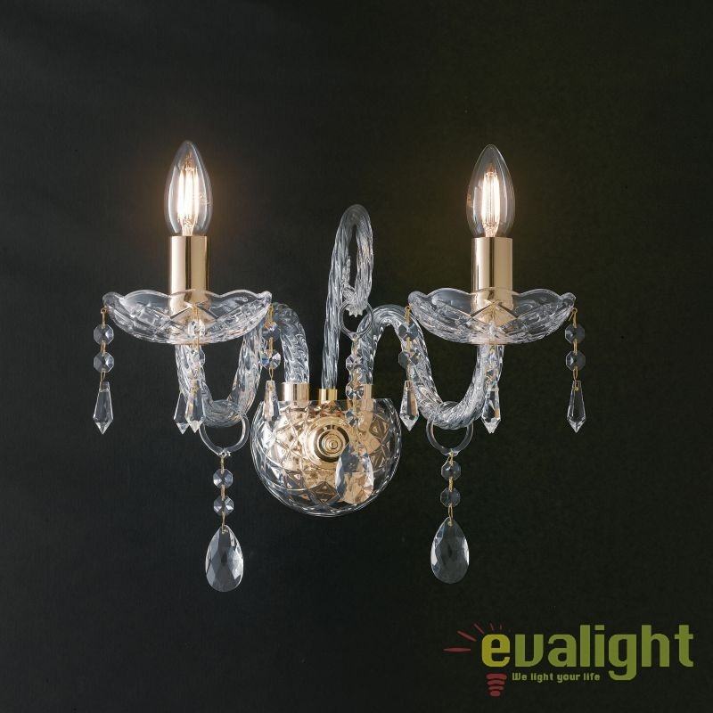 Aplica design clasic MONALISA transparent/ auriu I-MONALISA/AP2 FE, Aplice de perete clasice⭐ modele elegante pentru dormitor, living, hol, bucatarie.✅DeSiGn decorativ de lux unic!❤️Promotii lampi❗ ➽ www.evalight.ro. Alege oferte la corpuri de iluminat interior stil clasic pt perete si tavan, decor cristal, bec LED sau vintage, ieftine de calitate deosebita la cel mai bun pret. a