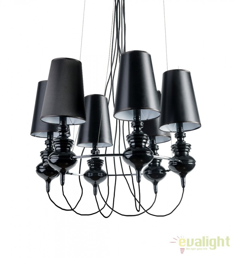 Candelabru modern design elegant Baroco 6 Black, Candelabre si Lustre moderne elegante⭐ modele clasice de lux pentru living, bucatarie si dormitor.✅ DeSiGn actual Top 2020!❤️Promotii lampi❗ ➽ www.evalight.ro. Oferte corpuri de iluminat suspendate pt camere de interior (înalte), suspensii (lungi) de tip lustre si candelabre, pendule decorative stil modern, clasic, rustic, baroc, scandinav, retro sau vintage, aplicate pe perete sau de tavan, cu cristale, abajur din material textil, lemn, metal, sticla, bec Edison sau LED, ieftine de calitate deosebita la cel mai bun pret. a