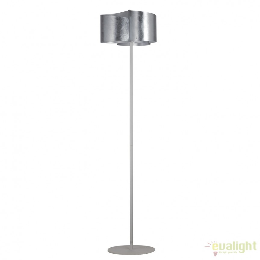 Lampadar argintiu cu abajur din sticla curbata Imagine I-IMAGINE-PT-SIL FE, Lampadare moderne de podea⭐ modele elegante pentru iluminat camera living dormitor.✅DeSiGn decorativ de lux unic!❤️Promotii lampi❗ ➽www.evalight.ro. Alege corpuri de iluminat de podea pt interior cu reader LED, ieftine de calitate deosebita la cel mai bun pret. a