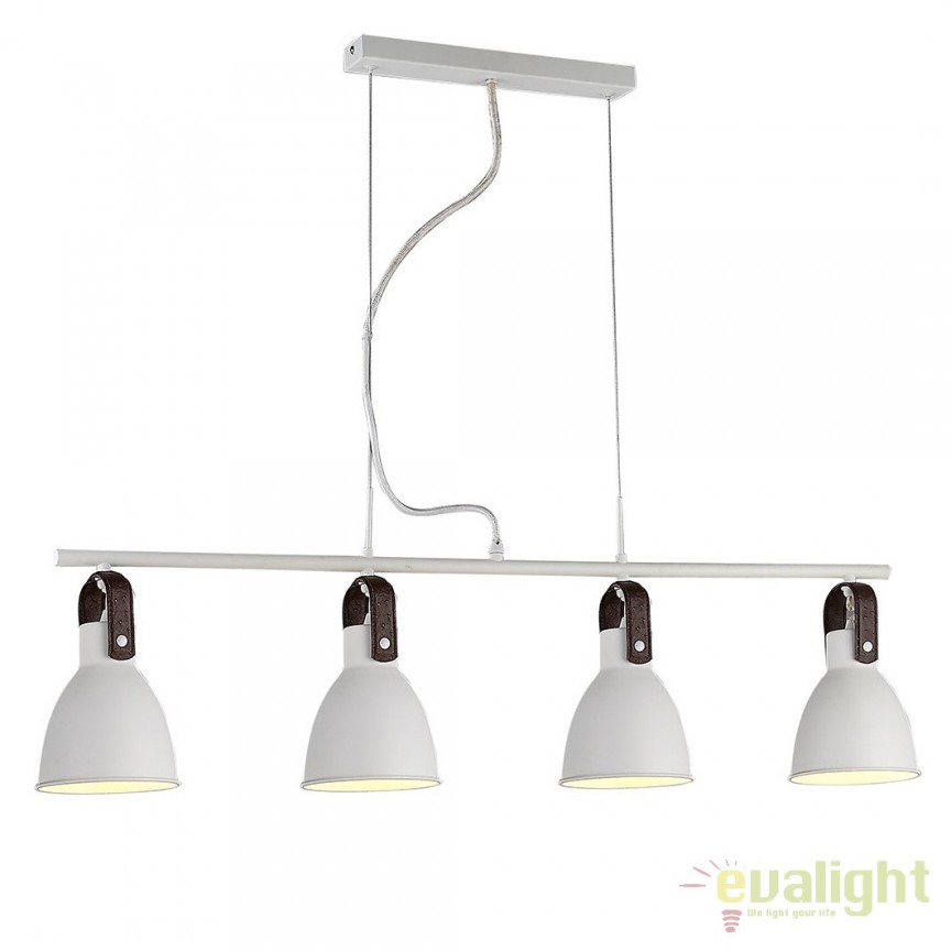 Lustra metal alb design retro TESSIO 4, Candelabre si Lustre moderne elegante⭐ modele clasice de lux pentru living, bucatarie si dormitor.✅ DeSiGn actual Top 2020!❤️Promotii lampi❗ ➽ www.evalight.ro. Oferte corpuri de iluminat suspendate pt camere de interior (înalte), suspensii (lungi) de tip lustre si candelabre, pendule decorative stil modern, clasic, rustic, baroc, scandinav, retro sau vintage, aplicate pe perete sau de tavan, cu cristale, abajur din material textil, lemn, metal, sticla, bec Edison sau LED, ieftine de calitate deosebita la cel mai bun pret. a