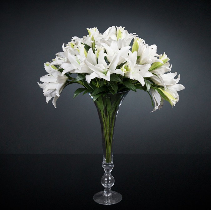 Aranjament floral mare ETERNITY CLASSIC LILIUM, H-110cm, Aranjamente florale de lux, plante decorative & flori artificiale in ghiveci⭐ modele design modern ornamental natural pentru decor casa❗ ➽ www.evalight.ro. a