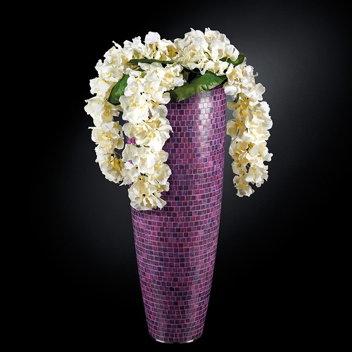 Aranjament floral mare OSLO MOSAICO BISAZZA, violet 130cm, Aranjamente florale de lux, plante decorative & flori artificiale in ghiveci⭐ modele design modern ornamental natural pentru decor casa❗ ➽ www.evalight.ro. a