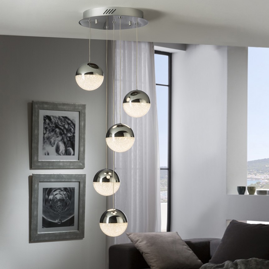 Lustra LED dimabila cu telecomanda Sphere 5L crom SV-793523D, Promotii lustre, reduceri⭐ corpuri de iluminat, mobila si decoratiuni de interior si exterior.⭕Oferte Pret redus online ➽ www.evalight.ro❗ a