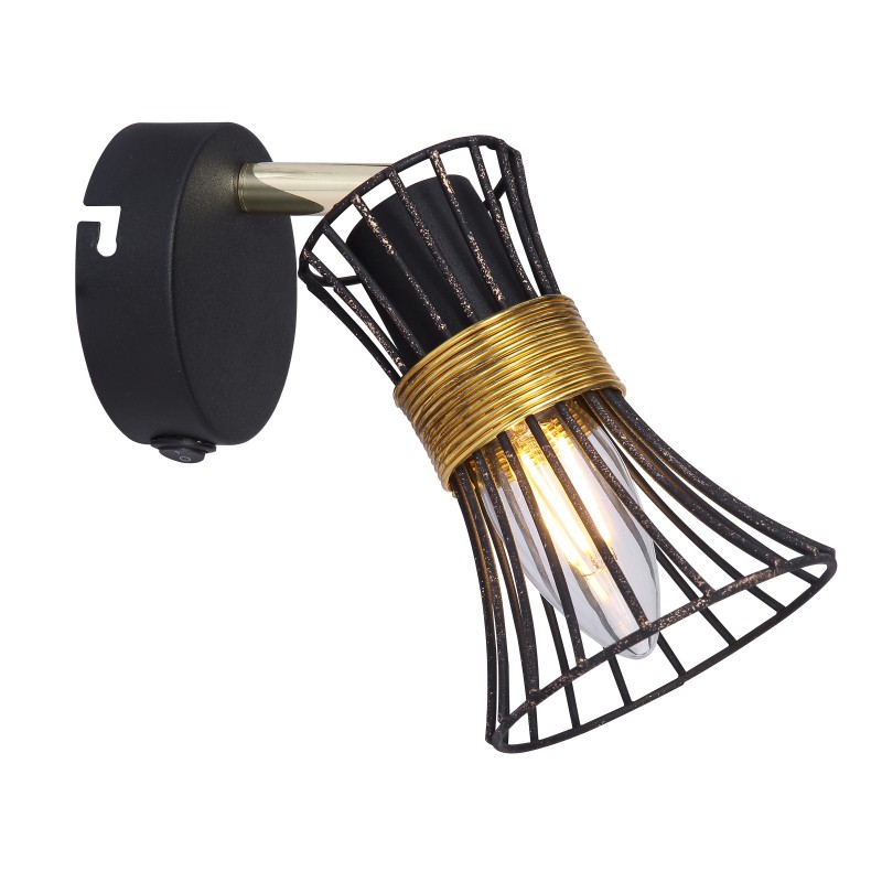 Aplica de perete metalica negru-aurie PURRA 54814-1 GL, Corpuri de iluminat interior, moderne⭐ modele lustre interior pentru living, dormitor, bucatarie, baie.✅DeSiGn decorativ de lux!❤️Promotii lampi❗ ➽www.evalight.ro. Alege Corpuri de iluminat interior elegante in stil modern, suspendate sau aplicate de tavan si perete, ieftine de calitate deosebita la cel mai bun pret.
 a