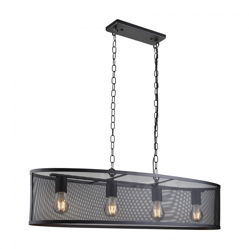 Lustra ovala design industrial Fishnet negru 2484-4BK SRT, Candelabre Vintage, Retro⭐ modele lustre decorative moderne pentru iluminat bucatarie, dormitor si living.✅Design elegant unic!❤️Promotii lampi❗ ➽ www.evalight.ro. Oferte la corpuri de iluminat suspendate de tip suspensii pentru camere interior, decorate in stil antichizat industrial, retro sau vintage, abajur material textil, lemn, metal, sticla, bec tip lumanare Edison sau LED, ieftine si de lux, calitate deosebita la cel mai bun pret. a