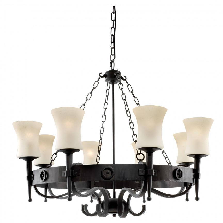 Candelabru stil rustic Cartwheel 8L 0818-8BK SRT, Lustre rustice, lemn⭐ modele de candelabre pentru iluminat interior.✅Design decorativ în stil rustic!❤️Promotii lampi❗ ➽www.evalight.ro. Alege corpuri de iluminat rustice de tip lustra din lemn sau fier forjat, lustre suspendate si pendule pt baie, bucatarie, living, dormitor, foisoare si terase casa, ieftine si de lux, calitate la cel mai bun pret. a